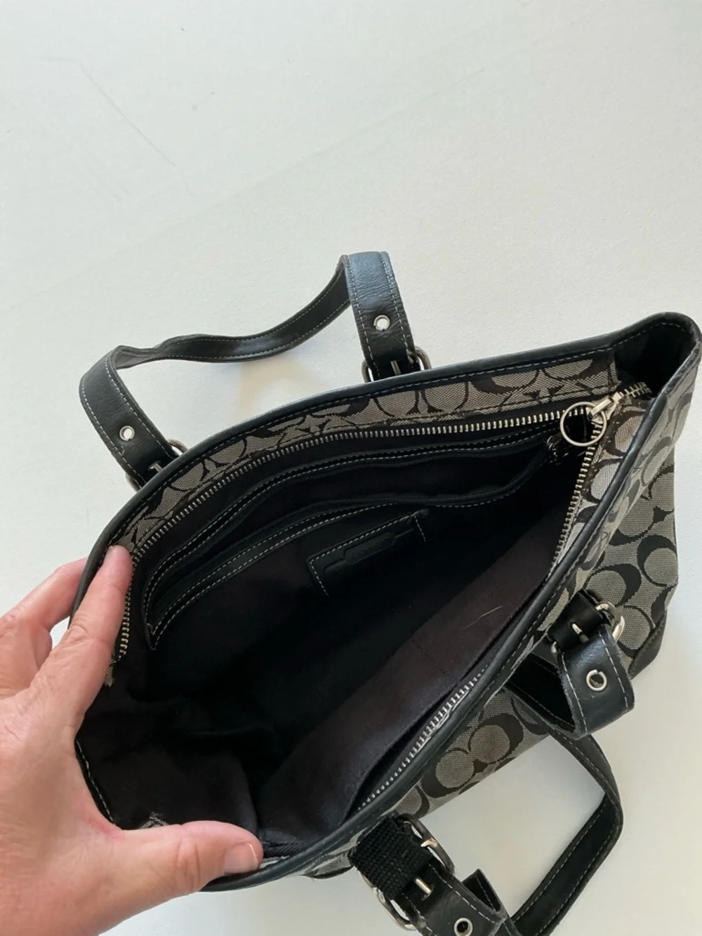 Coach Signature Canvas Tote Bag Brown Black Leather Trim Style 6042 - Picture 6 of 15